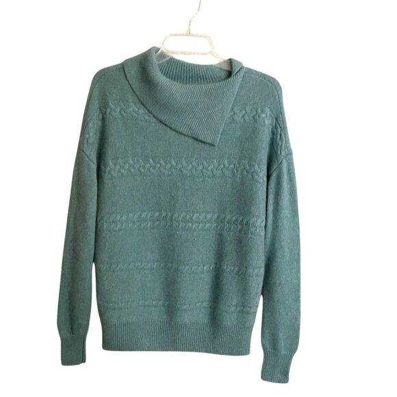 Rachel Zoe Women’s Sweater M Teal 100% Cashmere Asymmetrical Cowl Neck Pullover - Picture 1 of 7